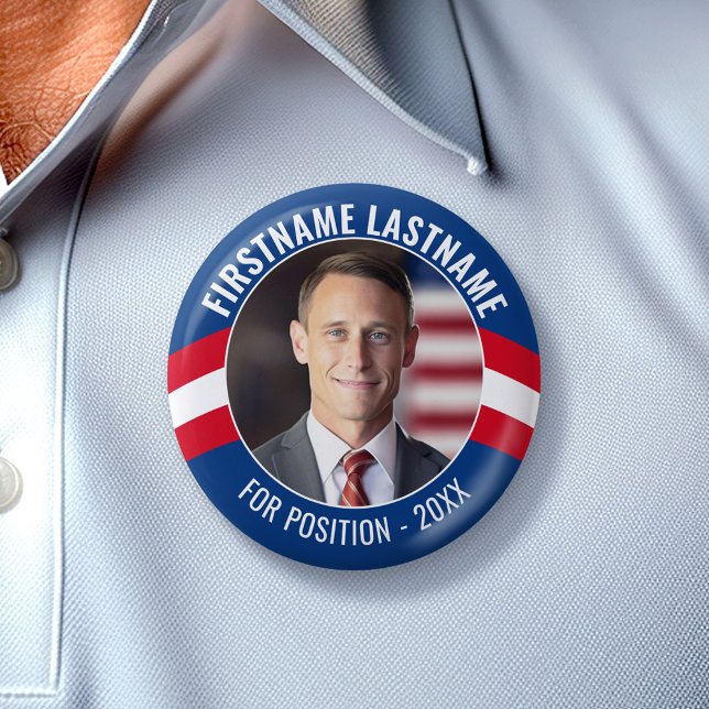 Kampagnen-Foto mit geschwungener Schrift - Rot-Wei Button (Custom Campaign Button - Great Personalized Rally button for Your Next Election)