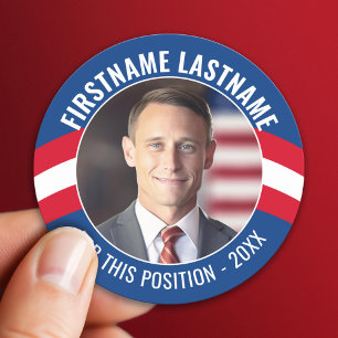 Kampagnen-Foto mit geschwungener Schrift - Rot-Wei Runder Aufkleber