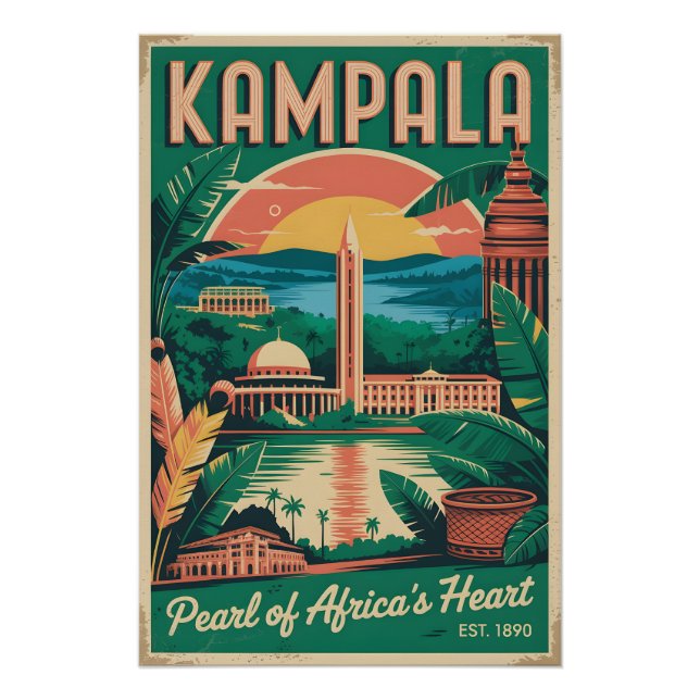 Kampala Uganda Retro-Reiseposter-Kunst Poster (Vorderseite)
