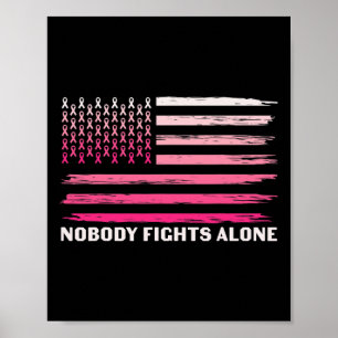 Kampf allein Brustkrebs USA Flagge Rosa Band Poster