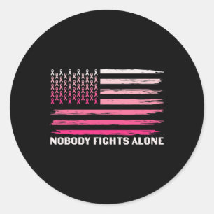 Kampf allein Brustkrebs USA Flagge Rosa Band Runder Aufkleber