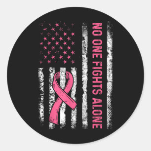 Kampf Brustkrebs allein Amerikanische Flagge rosa  Runder Aufkleber