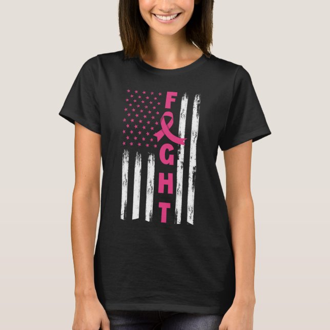 Kampf gegen Brustkrebs Amerikanische Flagge Brustk T-Shirt (Vorderseite)