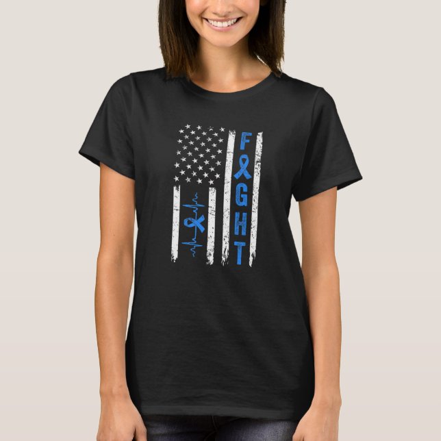Kampf gegen Diabetes Awareness Blue Ribbon USA T-Shirt (Vorderseite)