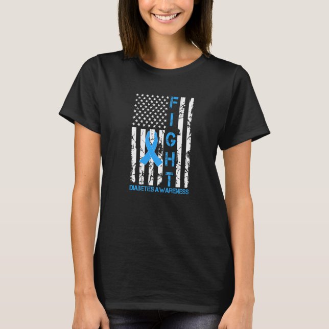 Kampf gegen Diabetes Bewusstsein USA Flaggen Blue  T-Shirt (Vorderseite)