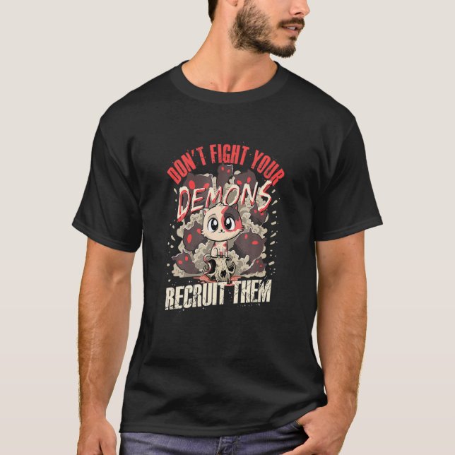 Kampf gegen eure Dämonen sammeln Hem Satanic Cat T-Shirt (Vorderseite)