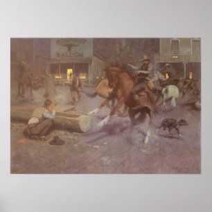 Kampf im Roundup Saloon von Bill Gollings Poster