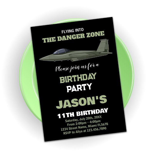 Kampf Jet Birthday Einladungen Grün Dunkel (Fighter Jet Birthday Invitations Green Dark)