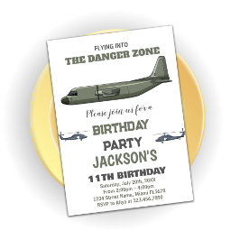 Kampf Jet Birthday Einladungen Grün Dunkel