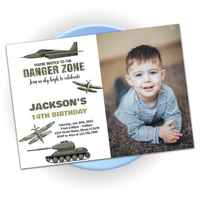 Kampf Jet Geburtstagseinladungen mit Foto Einladung (Fighter Jet Birthday Invitations with photo)