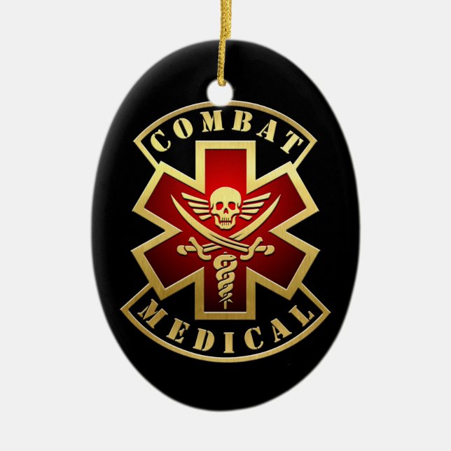 Kampf Medizinischer Schädel und Schwerter Cross Pa Keramik Ornament (Vorne)