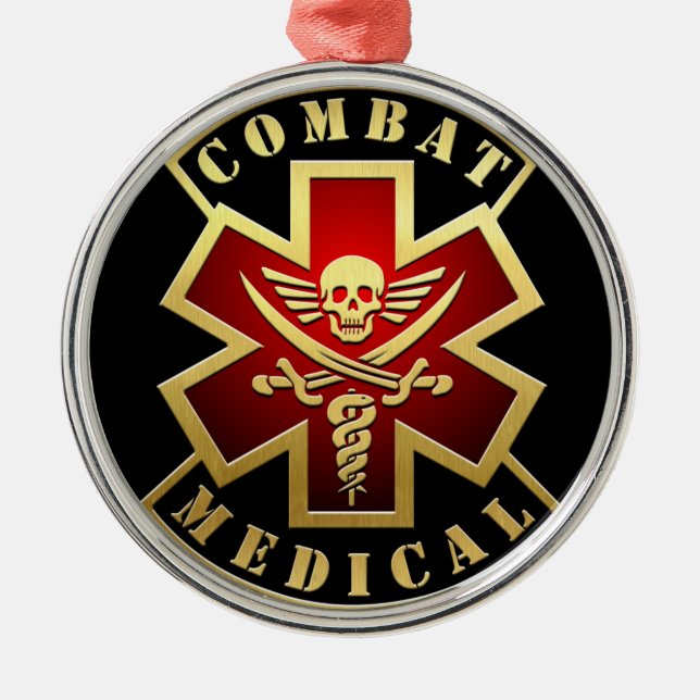 Kampf Medizinischer Schädel und Schwerter Cross Pa Silbernes Ornament (Vorne)