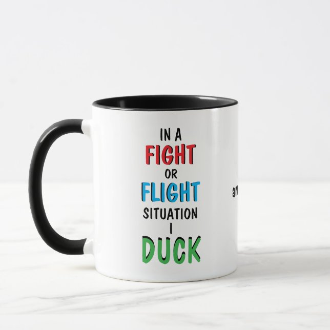 Kampf oder Flucht und Kaffee Lustiger Humor Becher Tasse (Links)