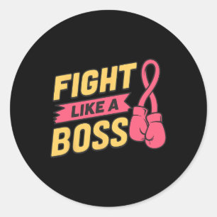 Kampf wie ein rosa Bossrosa-Ribbon-Boxing Brustkre Runder Aufkleber