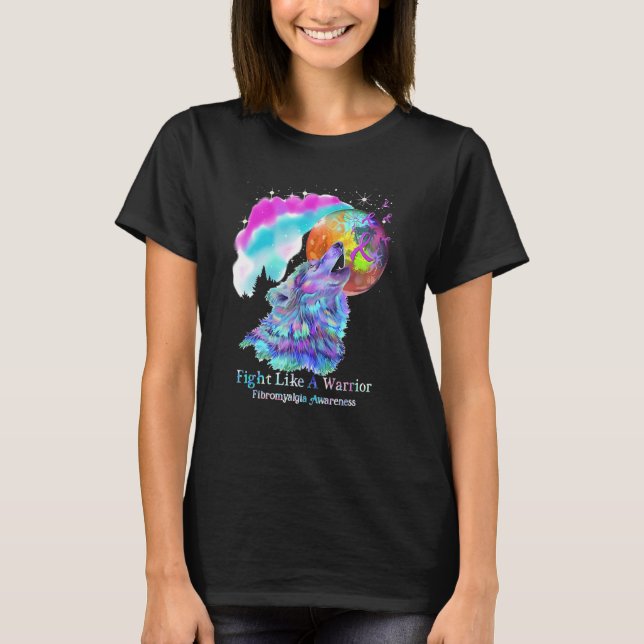 Kampf wie ein Wolf Lila Ribbon Fibromyalgie T-Shirt (Vorderseite)