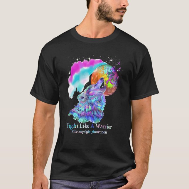 Kampf wie ein Wolf Lila Ribbon Fibromyalgie T-Shirt (Vorderseite)