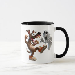 Kampf zwischen einem Hund und einem Geist. Tasse