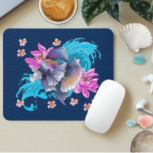 Kampfbetta Siamesischer Lotus Wellen Blau Mousepad