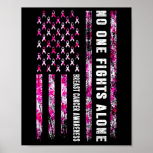 Kämpfe allein Amerikanische Flagge Brustkrebs-Bewu Poster