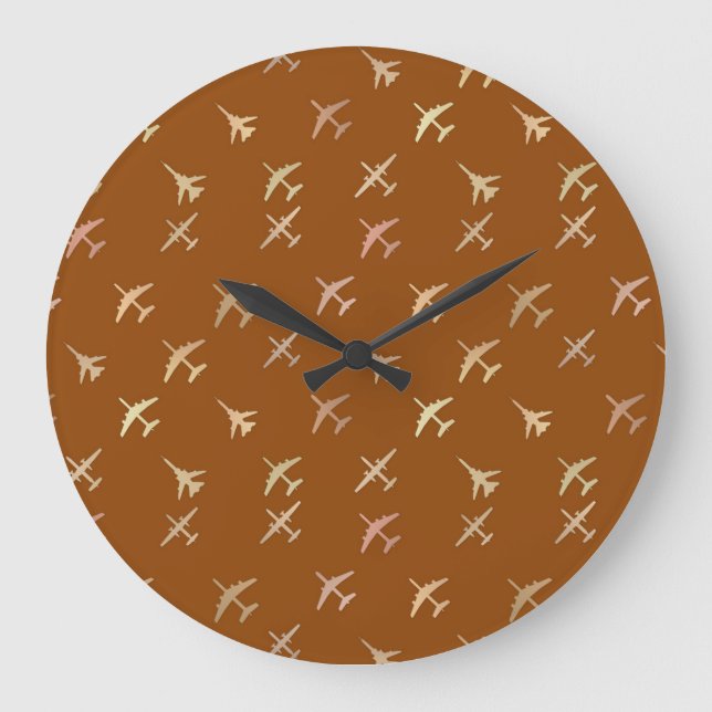 Kämpfe Flugzeug auf dunkler Bronze Große Wanduhr (Vorderseite)