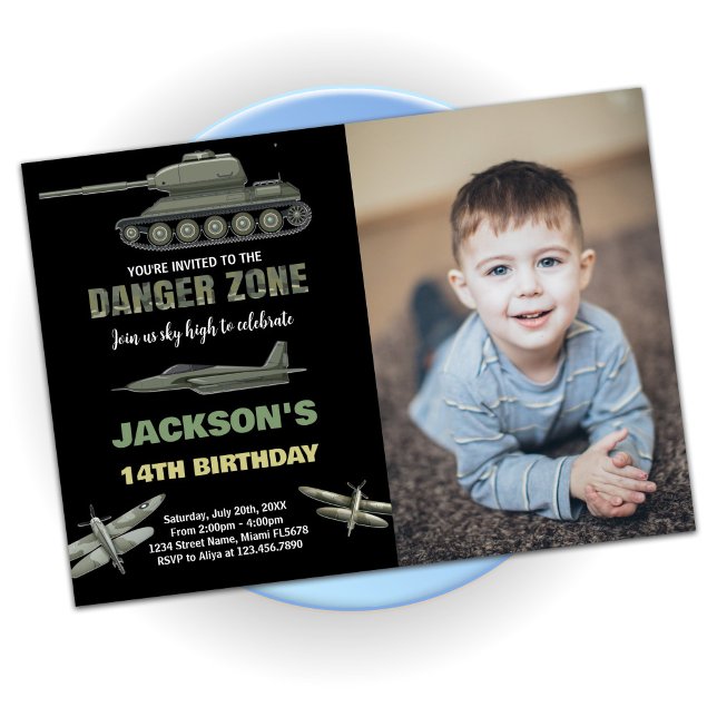 Kämpfe gegen Jet zum Geburtstag mit Foto Einladung (Fighter Jet Birthday Invitations With Photo)