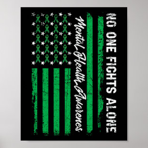 Kämpfe USA Flag Mental Health Awareness Green Poster