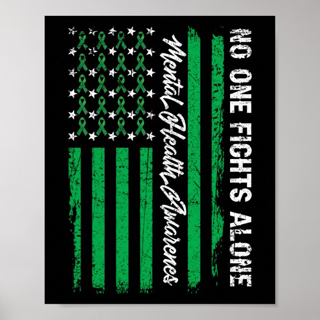 Kämpfe USA Flag Mental Health Awareness Green Poster (Vorne)
