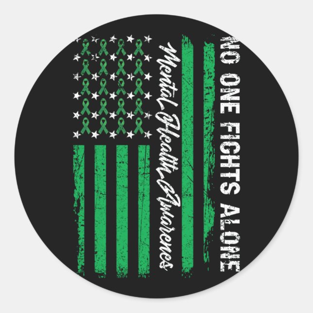 Kämpfe USA Flag Mental Health Awareness Green Runder Aufkleber (Vorderseite)