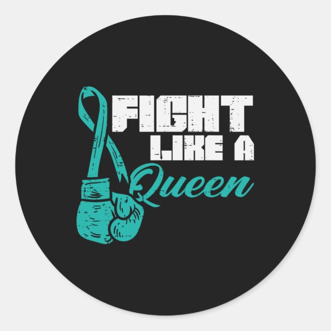 Kämpfe wie Queen Aquamarin Boxing Gloves Ovarialkr Runder Aufkleber (Vorderseite)