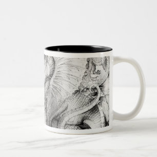 Kämpfen Sie zwischen Kriegern und einem Drachen, Zweifarbige Tasse