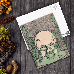 Kämpfende grüne Frösche Seeroseblatt Postkarte