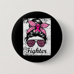 Kämpfer der Messy Bun Pink Krieger Brustkrebs Awar Button