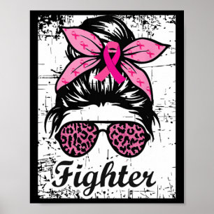 Kämpfer der Messy Bun Pink Krieger Brustkrebs Awar Poster