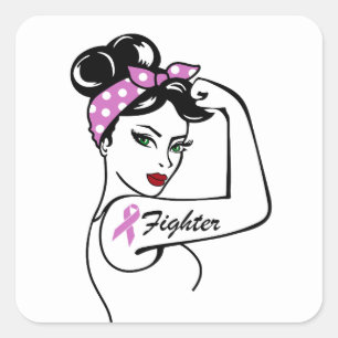 Kämpfer gegen den rosa Ribbon-Krieger überleben  Quadratischer Aufkleber