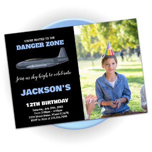 Kämpfer Jet Birthday Einladungen Blau mit Foto