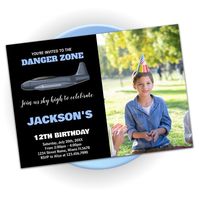 Kämpfer Jet Birthday Einladungen Blau mit Foto (Fighter Jet Birthday Invitations Blue with photo)