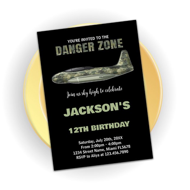 Kämpfer Jet Birthday Einladungen Dunkelgrün Schwar (Fighter Jet Birthday Invitations Dark Green Black)