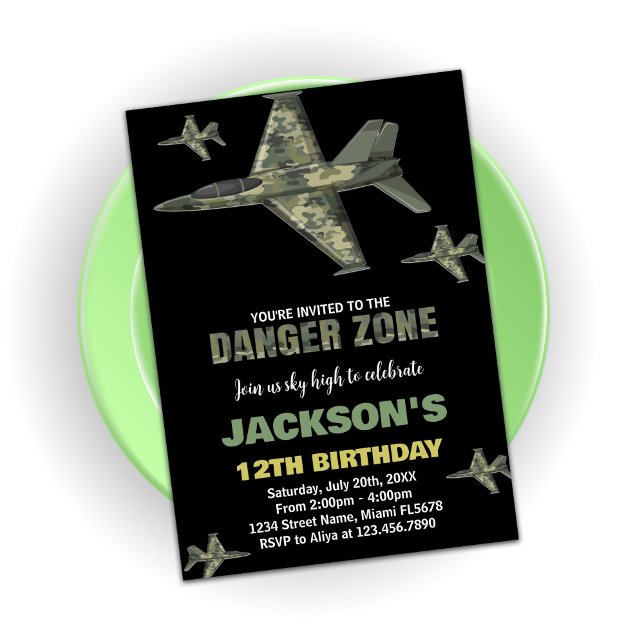 Kämpfer Jet Birthday Einladungen Dunkelgrün Schwar (Fighter Jet Birthday Invitations Dark Green Black)