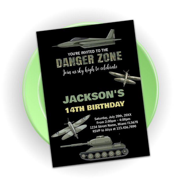 Kämpfer Jet Birthday Einladungen Gefahr Zone BK (Fighter Jet Birthday Invitations Danger Zone BK)