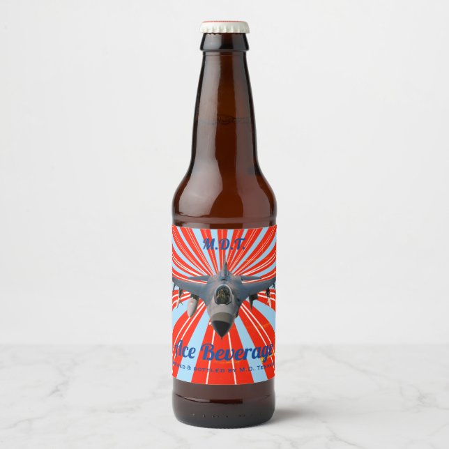 Kämpferjet im Retro-Stil Bierflaschenetikett (Vorderseite)