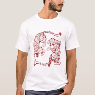 Kampfeslustiger roter Leopard kämpft gegen wilde K T-Shirt
