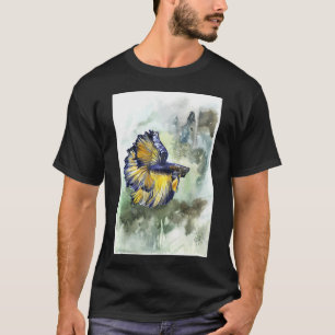 Kampffischzeichnung mit grünem Hintergrund T-Shirt