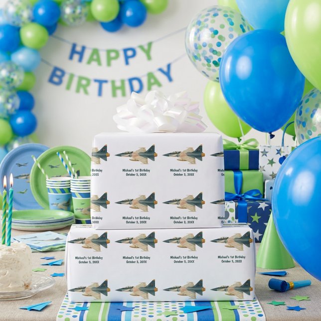 Kampfflugzeug-Tarnung Junge 1. Geburtstag Geschenkpapier (Von Creator hochgeladen)