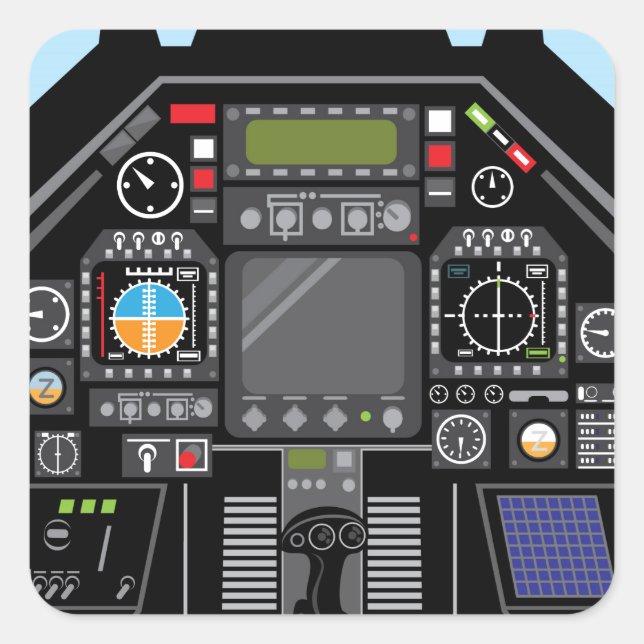 Kampfjet-Cockpit Quadratischer Aufkleber (Vorderseite)