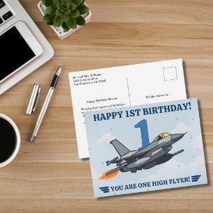 Kampfjet Flugzeug Junge Erster Geburtstag Postkarte