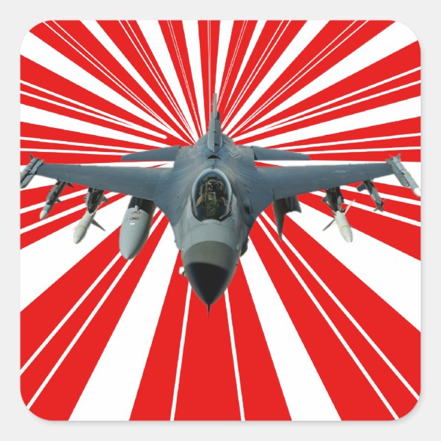 Kampfjet Quadratischer Aufkleber (Vorderseite)