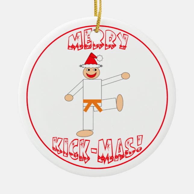 Kampfkunst-fröhlicher Trittmas-Orangen-Gurt Keramik Ornament (Vorne)