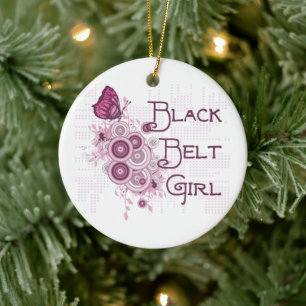 Kampfkunst-Gürtel-Mädchen-Rosa-Schmetterlinge Keramik Ornament