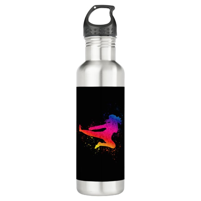 Kampfkunst, hoher Kick, malerischer Schlag Edelstahlflasche (Vorderseite)