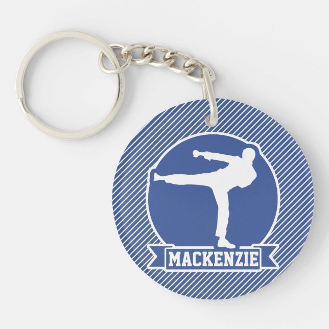 Kampfkunst, Karate, Blaue und Weiße Streifen Schlüsselanhänger (Vorderseite)